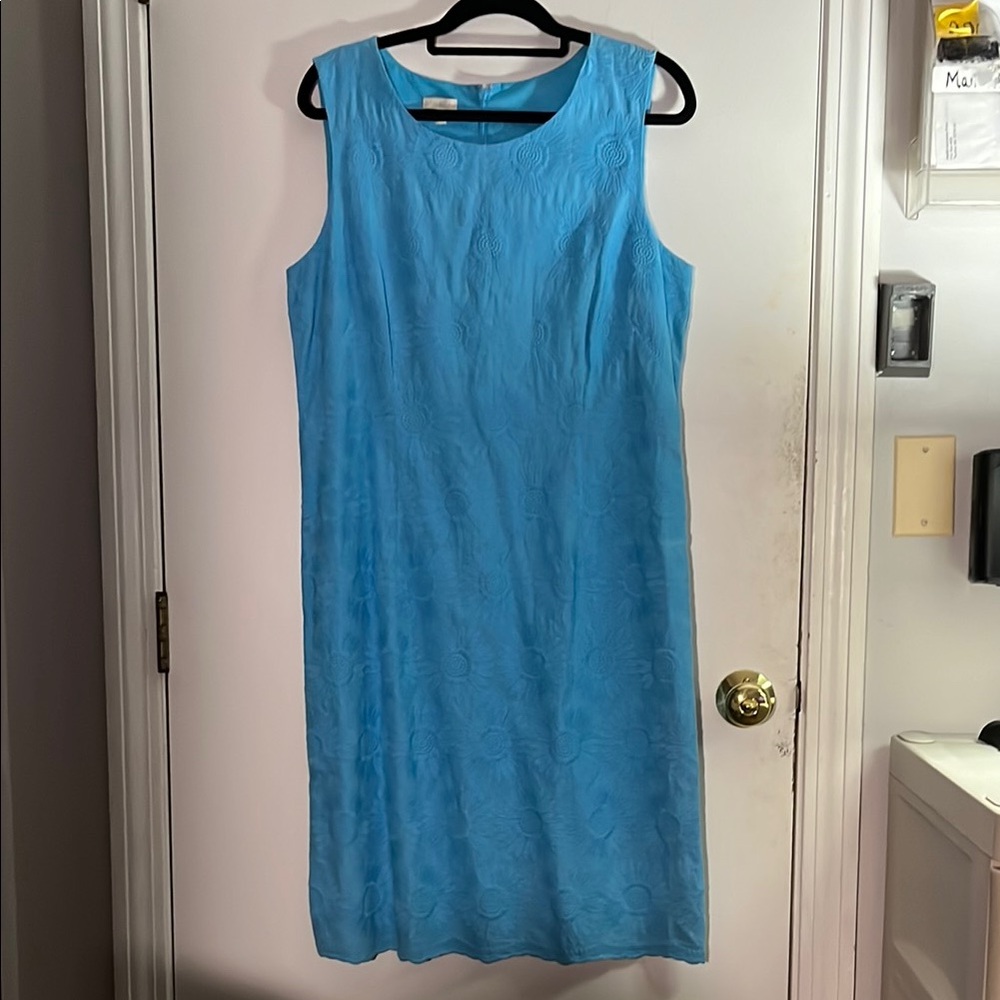 NWT Talbots 16 Embroidered Turquoise Sleeveless Mini Sheath Dress